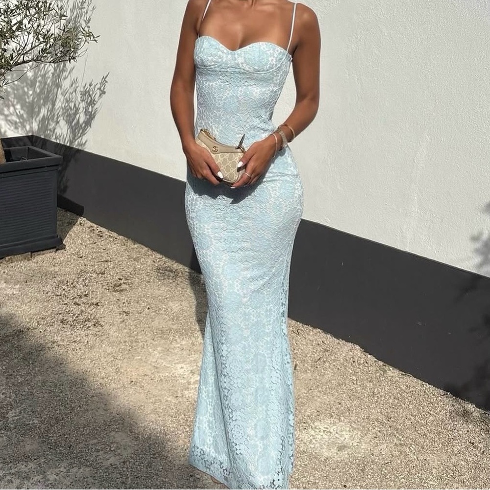 Peppermayo Light Blue Lace Maxi Dress